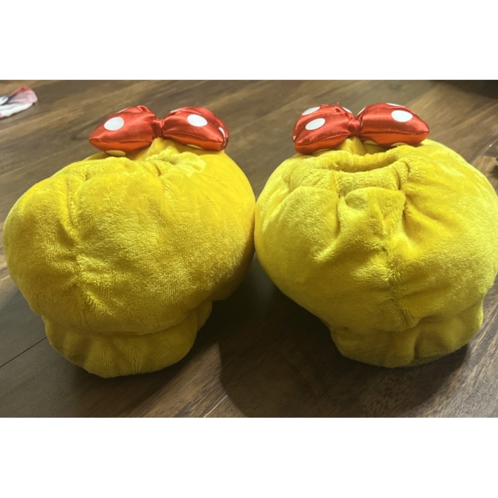 Disney Parks Minnie Mouse Plush Slippers Yellow Red White Polka Dot Bow Adult S - Picture 6 of 9